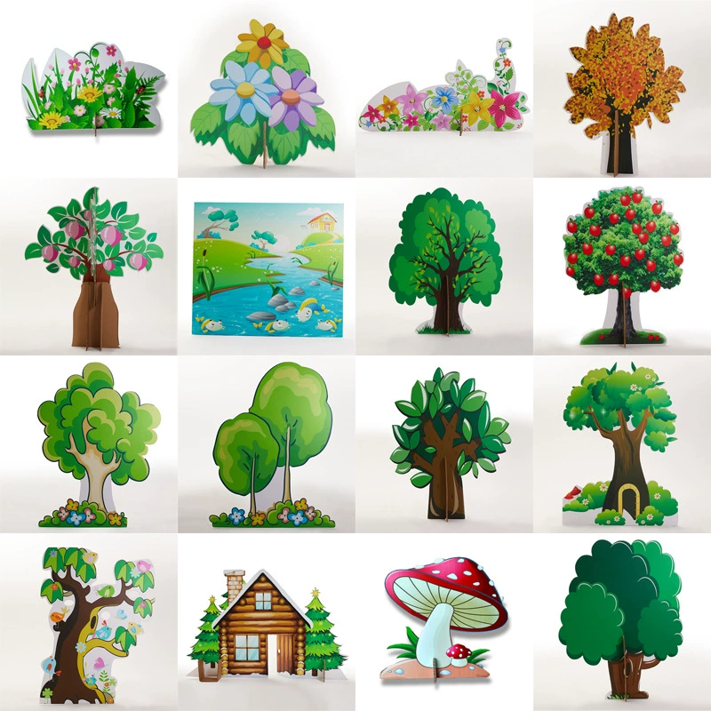 Реквизит для сценических представлений, ролевые игры, большое дерево, открывающий дом, цветы и растения, грибы, гора, камень, лес, забор, свадебная сцена