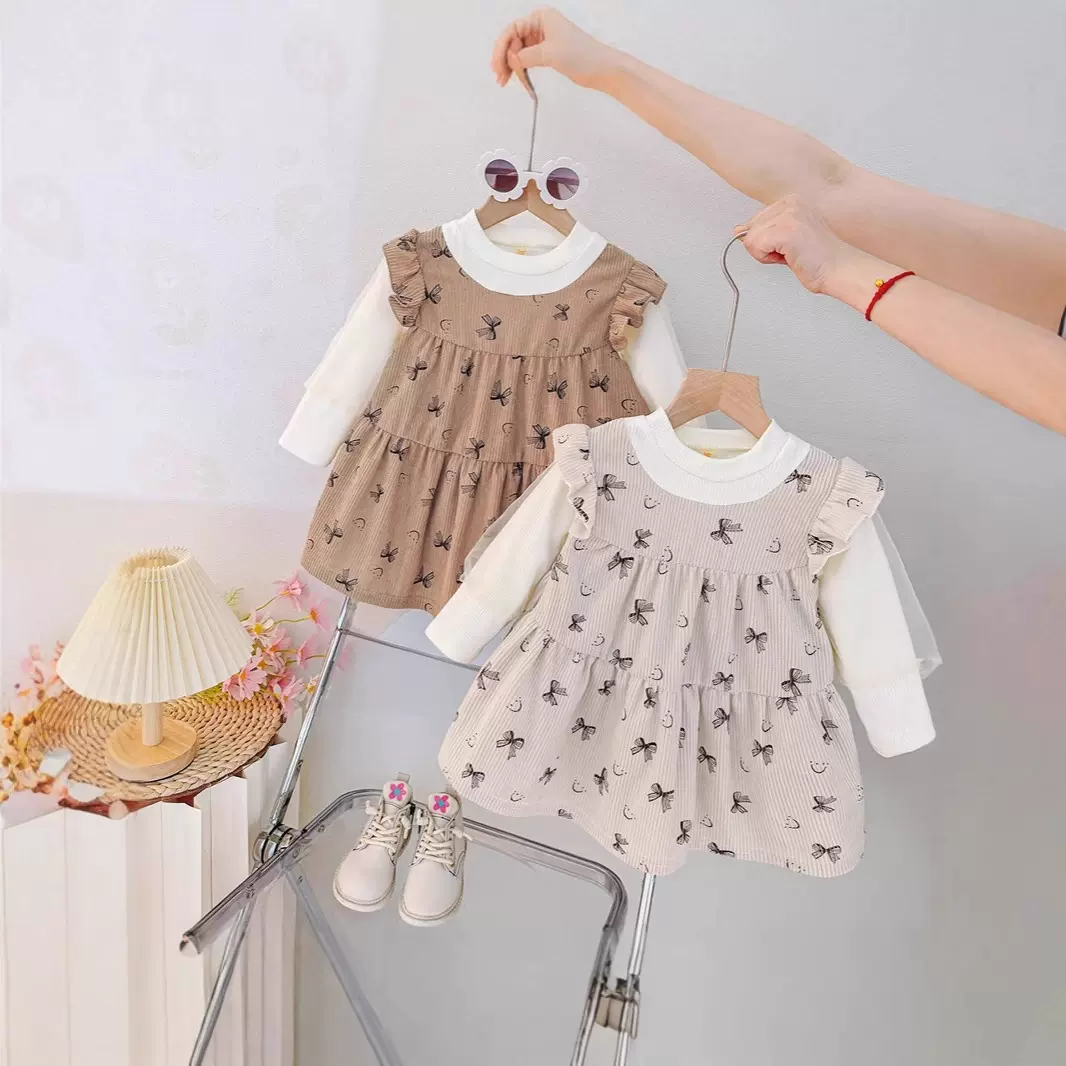 2025公主春秋新款礼服儿童小女孩裙子洋气女宝宝蝴蝶假两件连衣裙