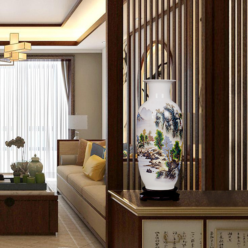 景德鎮陶瓷器仿古青花瓷大花瓶擺件客廳富貴竹插花家居工藝裝飾品