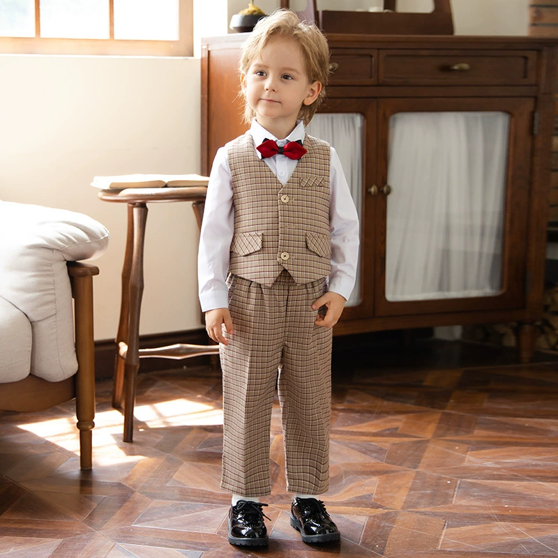 Детский костюм, костюм-платье с жилетом в клетку для мальчиков, детский костюм для выступлений на фортепиано и хоре маленького и среднего размера.