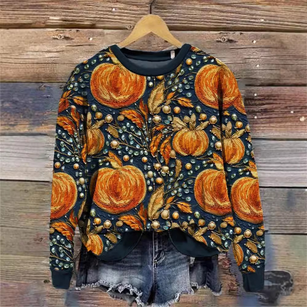 Women's Clothing Halloween printed trendy round neck top_voghion.com
