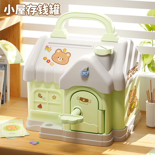 New style cabin piggy bank cartoon storage box children's toy storage box with key piggy bank house piggy bank