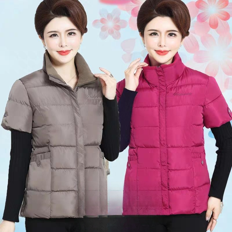 Middle-Aged and Elderly Women's Plus-Size Autumn and Winter down Cotton Vest Half-Sleeve Cotton Jacket Plus-Size Waistcoat Vest