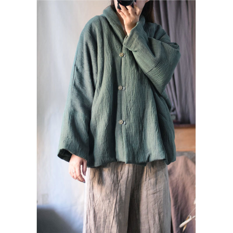 Designer's Original Vintage Nostalgic Hemp Cotton Small Green Fruit Collar Open Flap Button Button Cotton Warm Cotton 2497