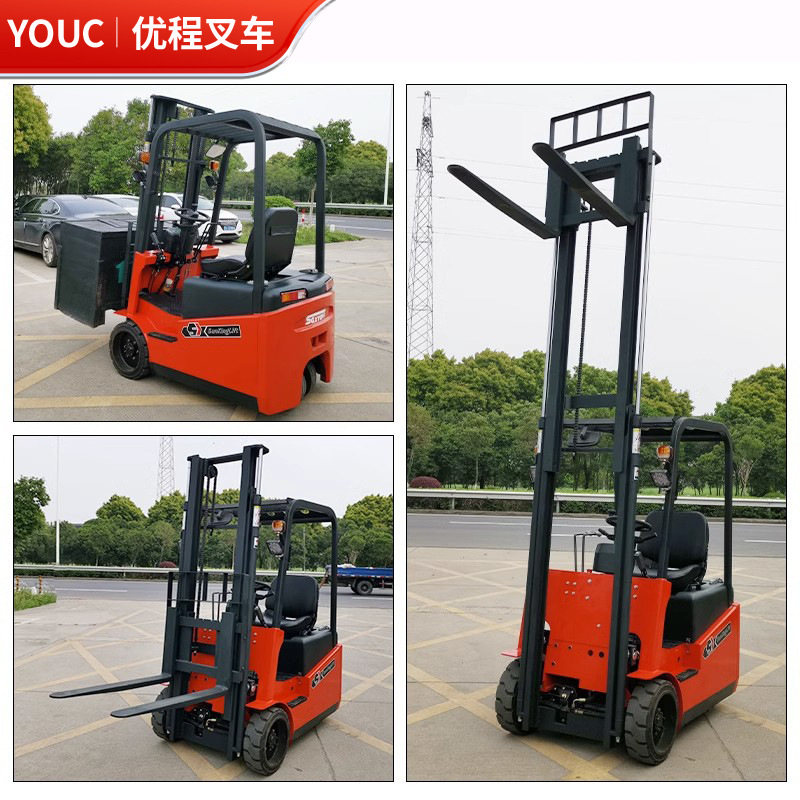 Youcheng 1,5 toneladas tres puntos de apoyo balance pesado completamente eléctrico carretilla elevadora 2 toneladas carretilla elevadora eléctrica de tres ruedas carga y descarga