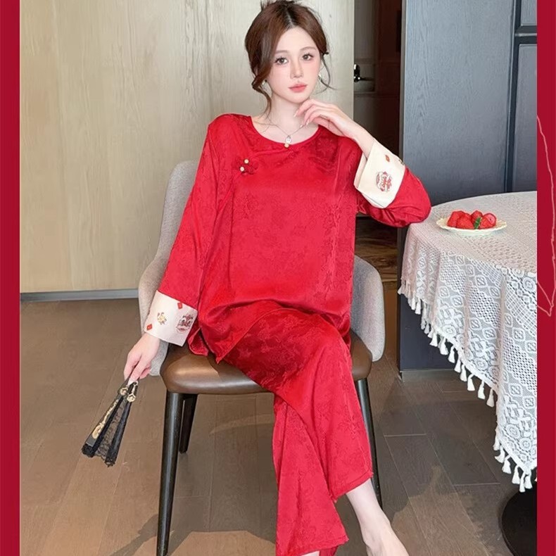 2026 Spring and Autumn Japanese Retro Print Cardigan Pajamas for Women, Fashionable Waist-Cinching Slimming Homewear Two-Piece Set, Can Be Worn Outside 2026 Spring and Autumn Japanese Retro Print Cardigan Pajamas for Women, Fashionable Waist-Cinching Slimming Homewear Two-Piece Set, Can Be Worn Outside