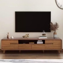 现代简约实木腿电视机矮地柜柜新中式小户型客厅影视柜胡桃色卧室