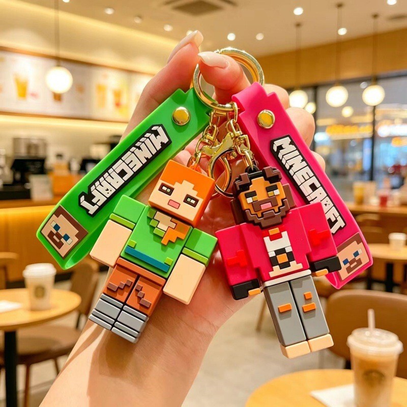 Cross-Border Cartoon Minecraft Building Blocks Car Accessories Key Chains Claw Machine Small Gifts Pendants Keychains Wholesale