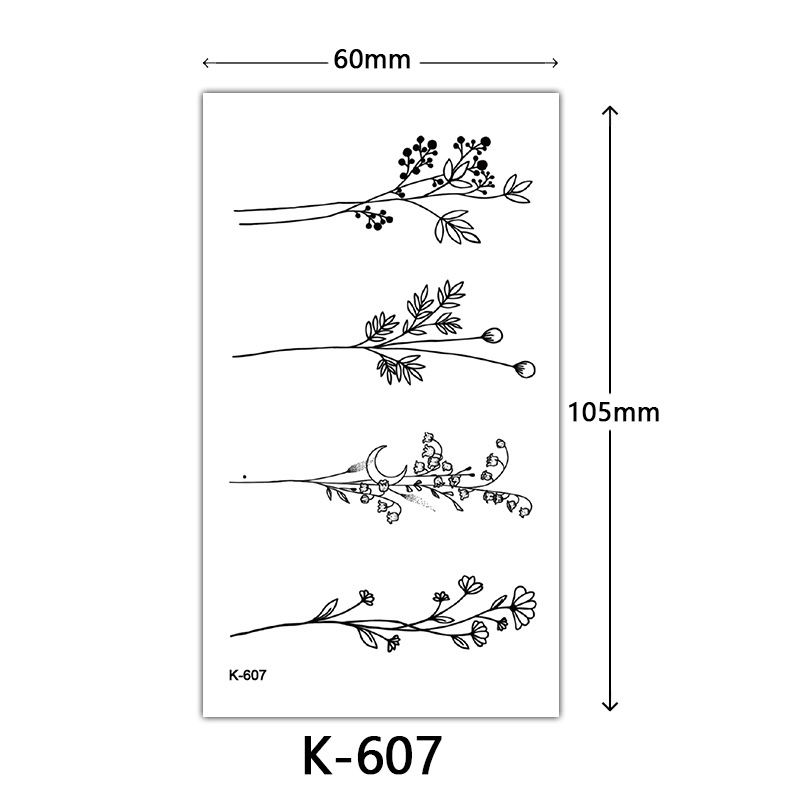 Pequeñas pegatinas de tatuaje frescas letras inglesas flores mariposas líneas de boceto pegatinas de tatuaje impermeables tatuaje