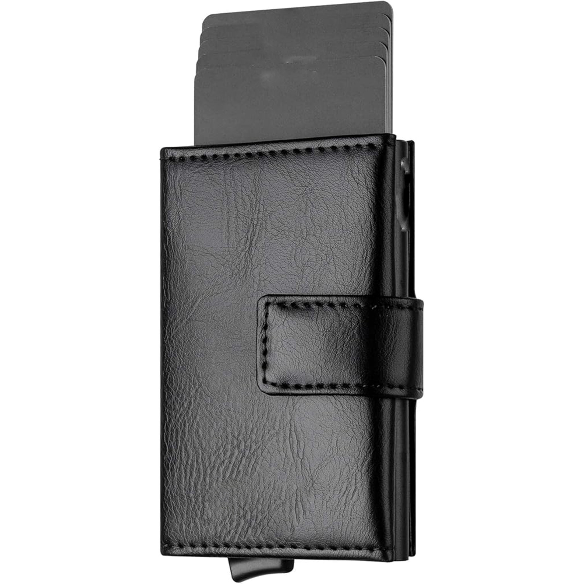 Amazon tarjeta de cuero triple cubierta RFID cepillo antirrobo multi-tarjeta bolsa de tarjeta automática tarjeta de resorte negocio billetera de cuero