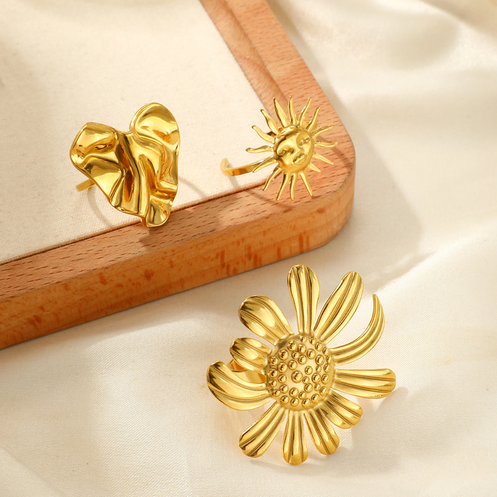 All Seasons Season Women's Gender Wholesale Jewelry Basic Simple Style Sun Flower 304 Stainless Steel Plating Open Rings