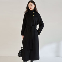 25冬季新款立领双面羊毛大衣女系带中长款收腰过膝毛呢外套25595