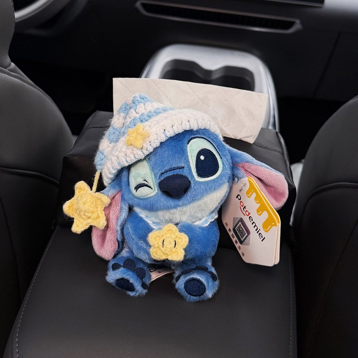 Stitch Car Tissue Box, Car Armrest Box Tissue Holder, Seat-mounted Car Tissue Bag, Cute