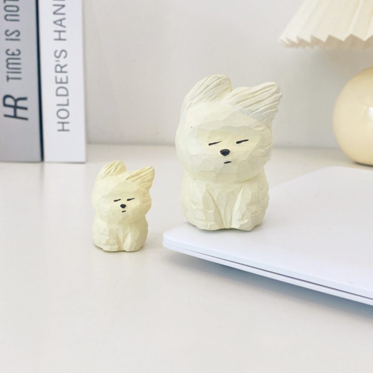 Wood Small Handmade Wood Carving Wind Blowing Dog Office Desktop Ornaments Car Hanging Ornaments for Friends Cute Gifts