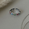Retro design zirconium, ring with stone, trend adjustable jewelry