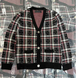 25ss南油高定/买手店小众  CH克罗十字架格纹羊绒针织开衫JJ同款