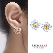 直播新款925银进口冰花切1克拉圆形天然帕托石耳环女时尚彩宝耳饰