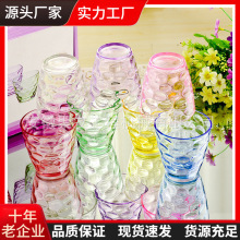 礼品批发炫彩雨点玻璃杯六件套 彩色水晶杯六只装 七彩杯套装