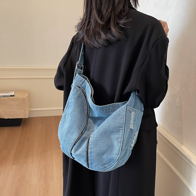 Bolso bandolera de mezclilla literario retro estilo de campus casual todo-fósforo pareja bolso Tote bolso de hombro popular japonés