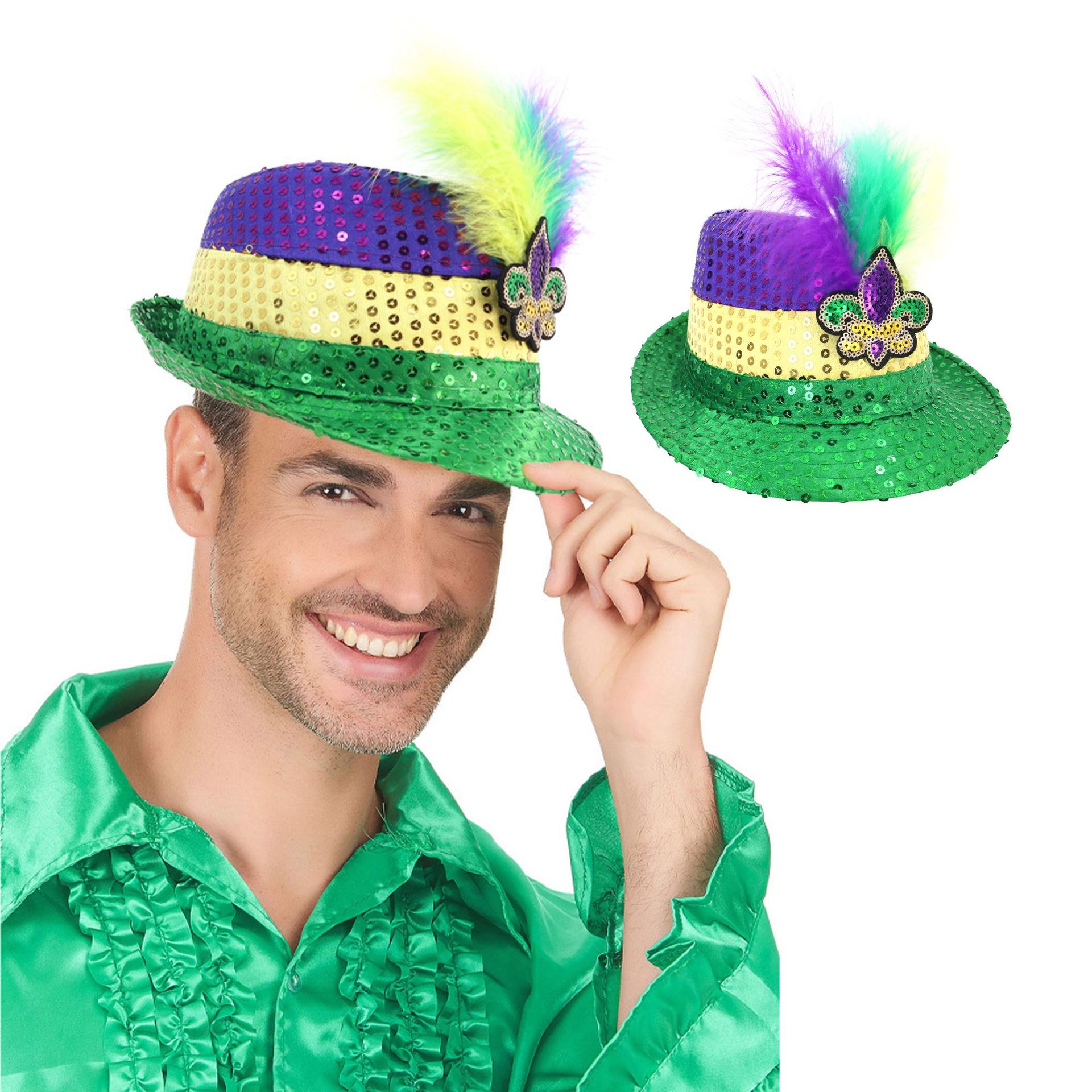 Cross-border New Brazilian Carnival Three-color Feather Jazz Hat Venice Party Ball Festival Performance Props