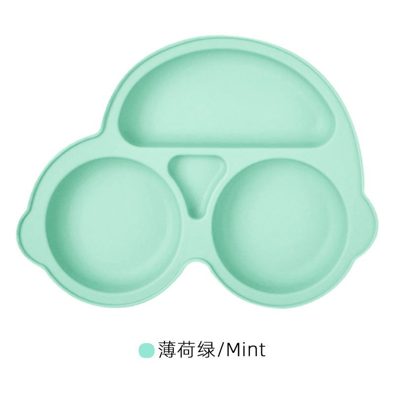 Silicone de dibujos animados para niños automóviles divididos plato de comedor integrado para bebés suplemento plato de comedor de grado alimenticio silicona ventosas