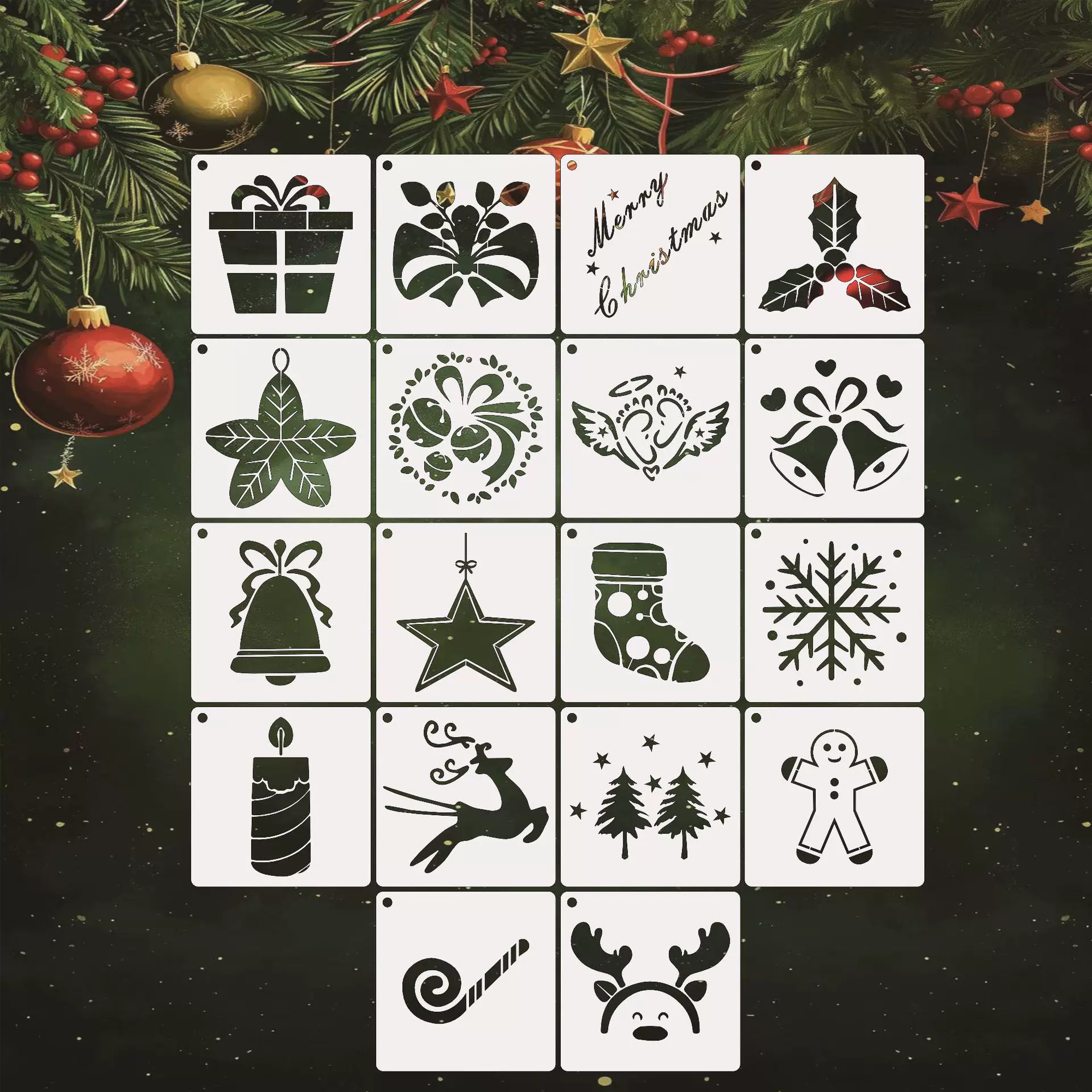 圣诞镂空绘画模板 圣诞树雪花礼物DIY手绘涂鸦模具 节日装饰工艺