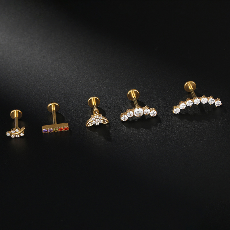 Wholesale Simple Style Leaf Titanium Steel Zircon Lip Stud display picture 3