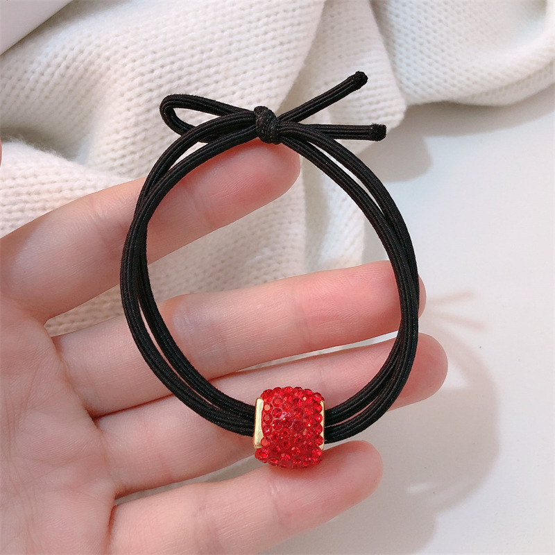 Año del Dragón Zodiaco de alta sensación metal rojo Año Nuevo anillo de cabello de alta altura cuerda elástica cuerda de cabello festiva adornos para el cabello