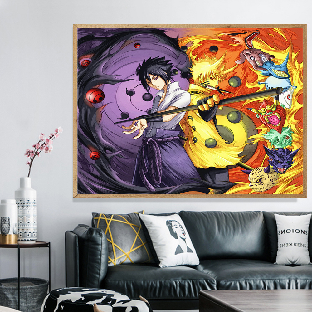 Pintura de Diamantes DIY al por Mayor, Diseño de Anime Naruto, Decoración para Sala de Estar, Pintura Adhesiva de Diamantes para Colgar en la Pared, Bordado de Diamantes Simple Hecho a Mano