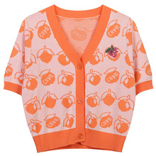 夏季針織開衫2022新款 亮片草莓刺綉小眾設計甜美減齡V領短款上衣