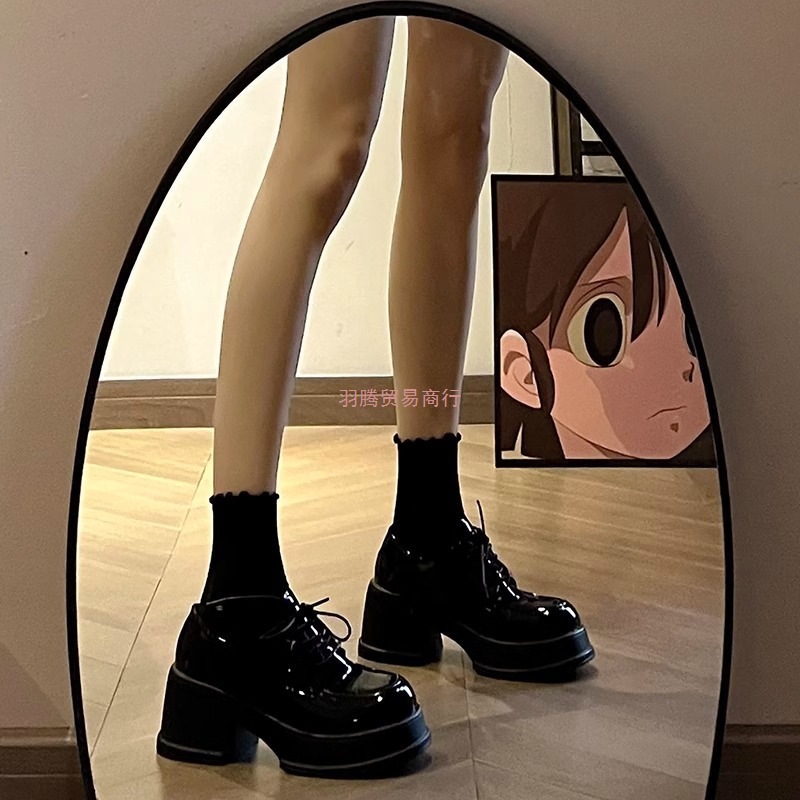 黑色厚底小皮鞋女款夏季增高粗跟玛丽珍鞋松糕学院英伦高跟乐福鞋