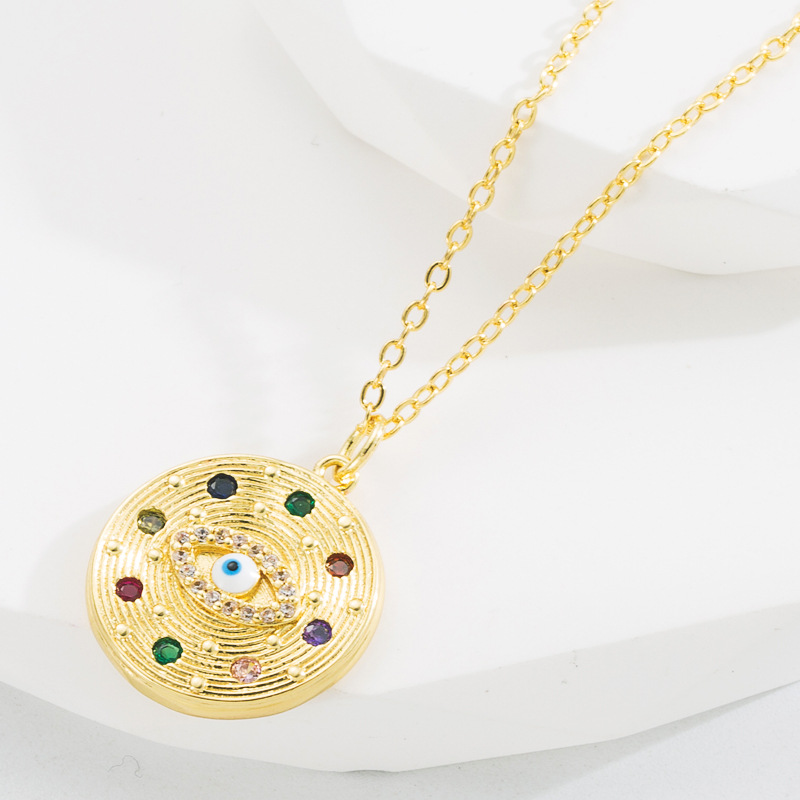 Fashion Geometric Eye Copper Pendant Necklace Zircon Copper Necklaces