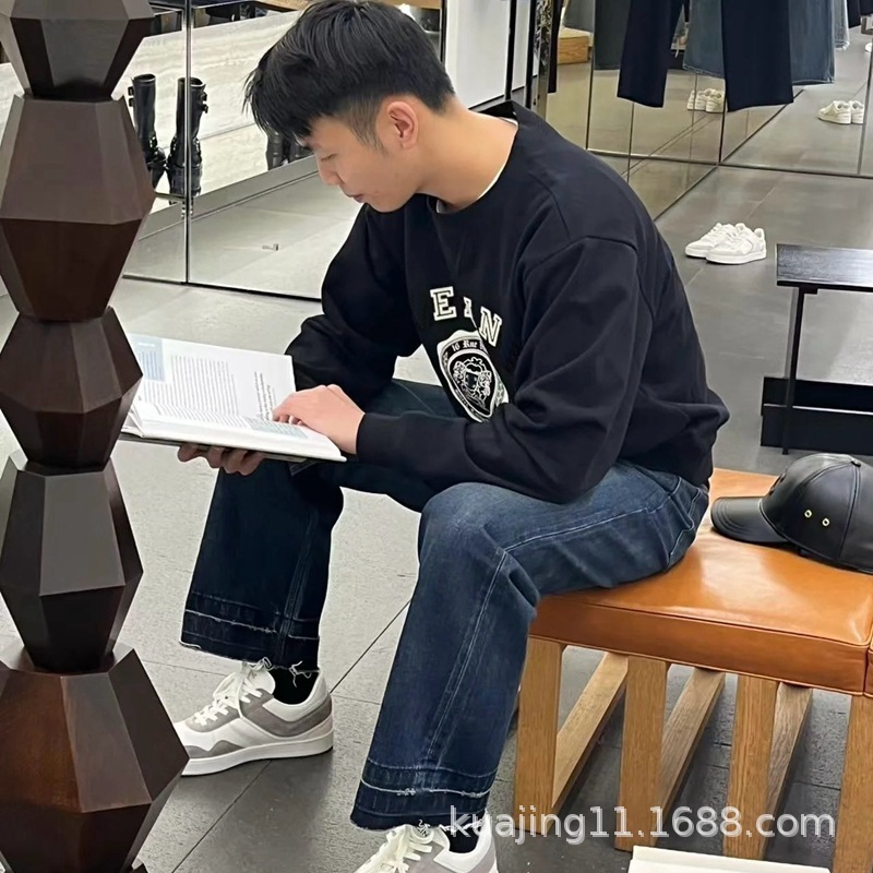 海外服装批发2025新款70年代风格徽章植绒印花圆领卫衣男女(原标)|undefined