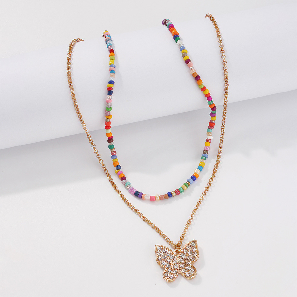 Aleación Retro Color Miyuki Bead Multicapa Mariposa Colgante Collar Venta Al Por Mayor Nihaojewelry display picture 7