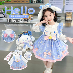 女童玉桂狗長袖連衣裙2024春秋季新款女寶寶中小童洛麗塔連衣裙