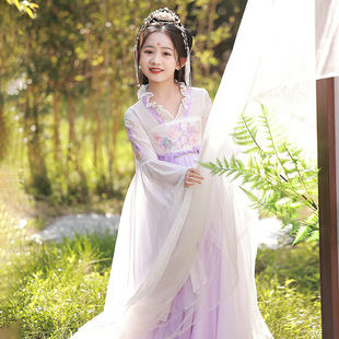 Children's Hanfu 2024 New Summer Antique Super Fairy Skirt Girl's Tang Suit Big Sleeve Shirt Ancient Fairy Dress