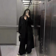 秋冬新款升级100%全羊毛 黑色韩系慵懒加长款双面羊毛呢大衣外套