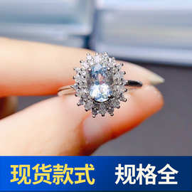 天然海蓝宝戒指4*6mmS925银饰品工厂热销款三月生辰石珠女性礼物