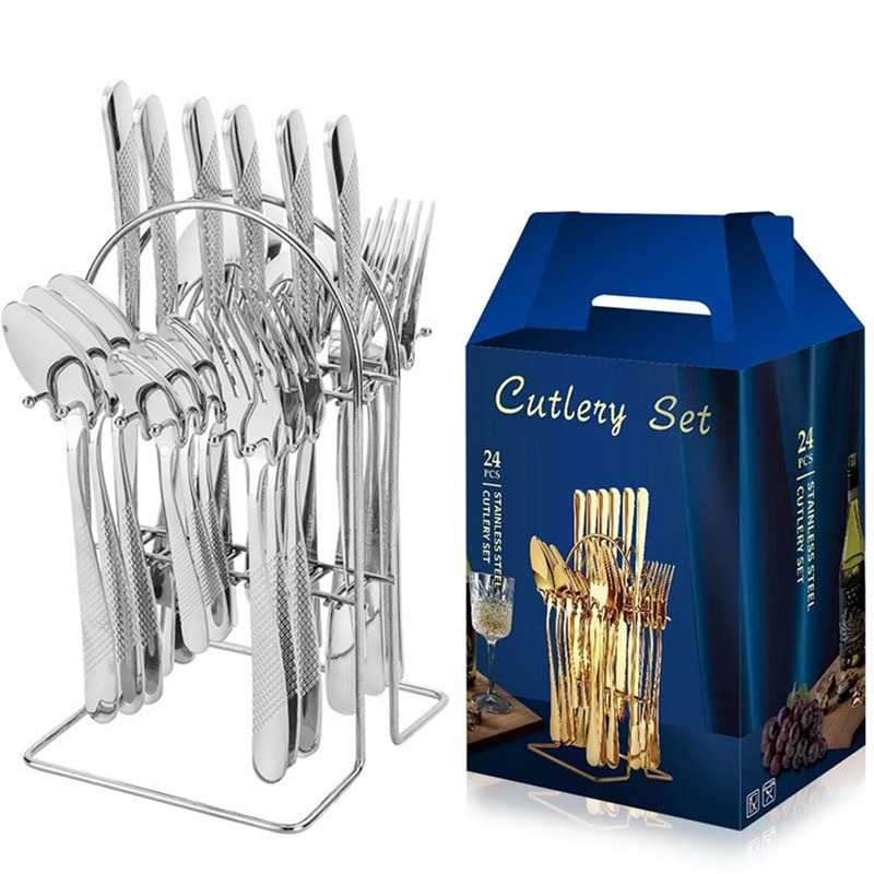 Cross-border 410 de acero inoxidable de agua chapado en oro de la estrella de diamante cuchillo de filete cuchara de comida occidental Tenedor cuchara de té hotel restaurante cuchillo de filete cuchara Tenedor