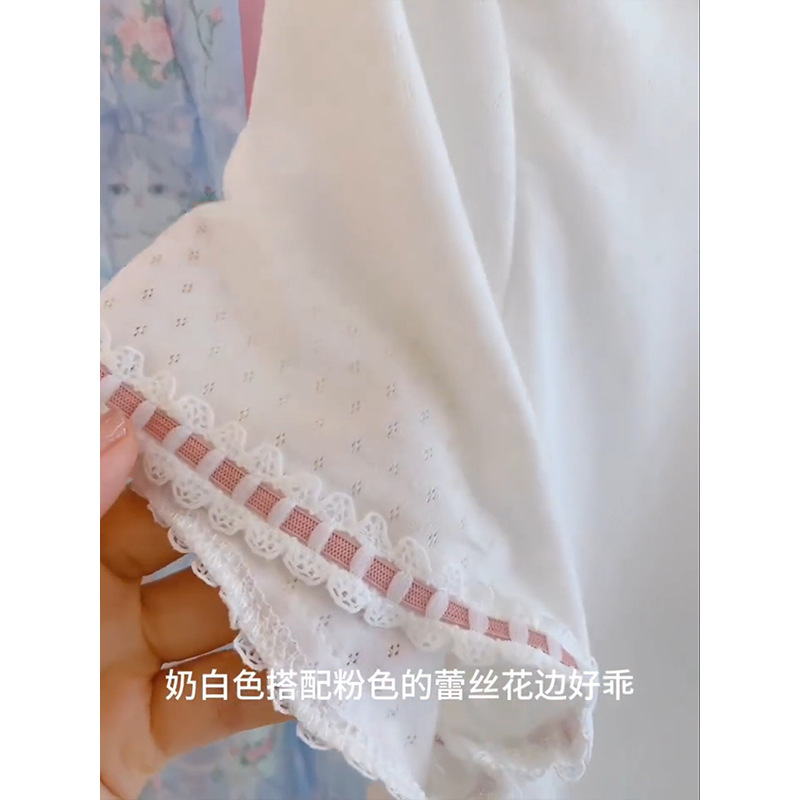 韓国の甘い胸パッド付き半袖パジャマ女性のための夏の新しいプリント半袖ズボンホーム服セットは屋外で着用できます|undefined