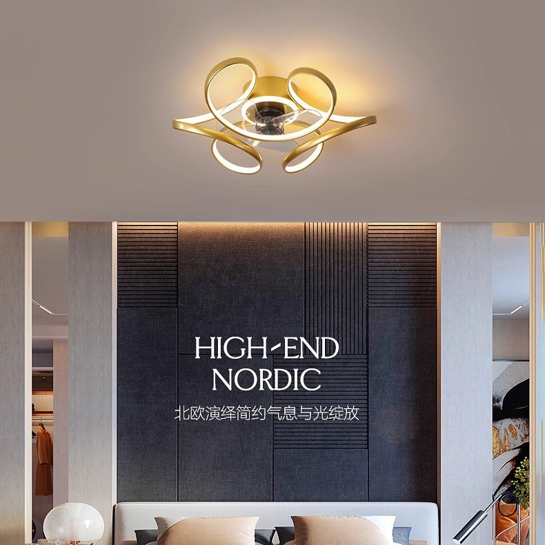 Cross-Border Zhongshan Bedroom Fan Lamp Simple Modern Fan Hanging Nordic Living Room Dining Room Ceiling Lamp with Fan Lamp