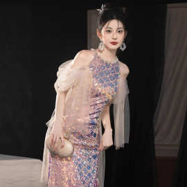 晚礼服女亮片鱼尾裙2026新款感轻奢小众成人礼生日宴会主持人