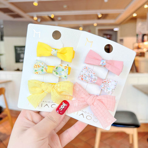 Korean version of three-piece children's hair clip set for little girls fabric floral bow pressure clip baby does not hurt the hair bag cloth clip