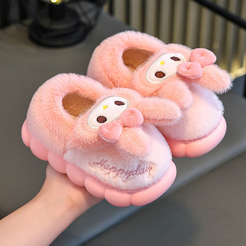 Children's cotton shoes in autumn and winter, girl's cartoon indoor home shoes, middle children's warm parent-child baby bags and cotton slippers