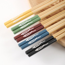 【包邮】筷子中式快子家庭套装竹质印花筷家用竹筷子一人一筷分餐