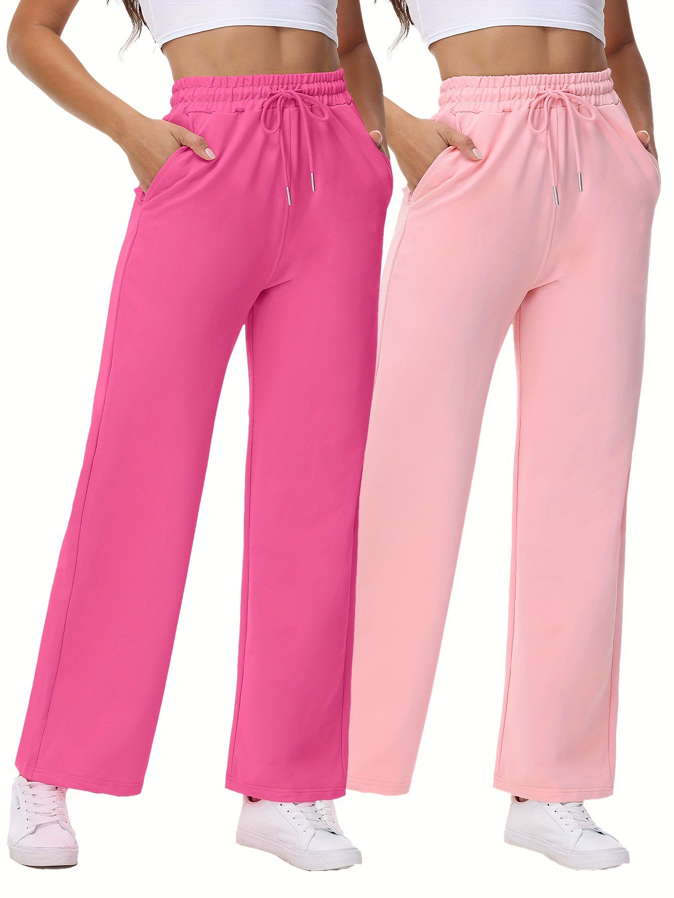 2 упаковки широких спортивных штанов для женщин с эластичной резинкой и высокой талией