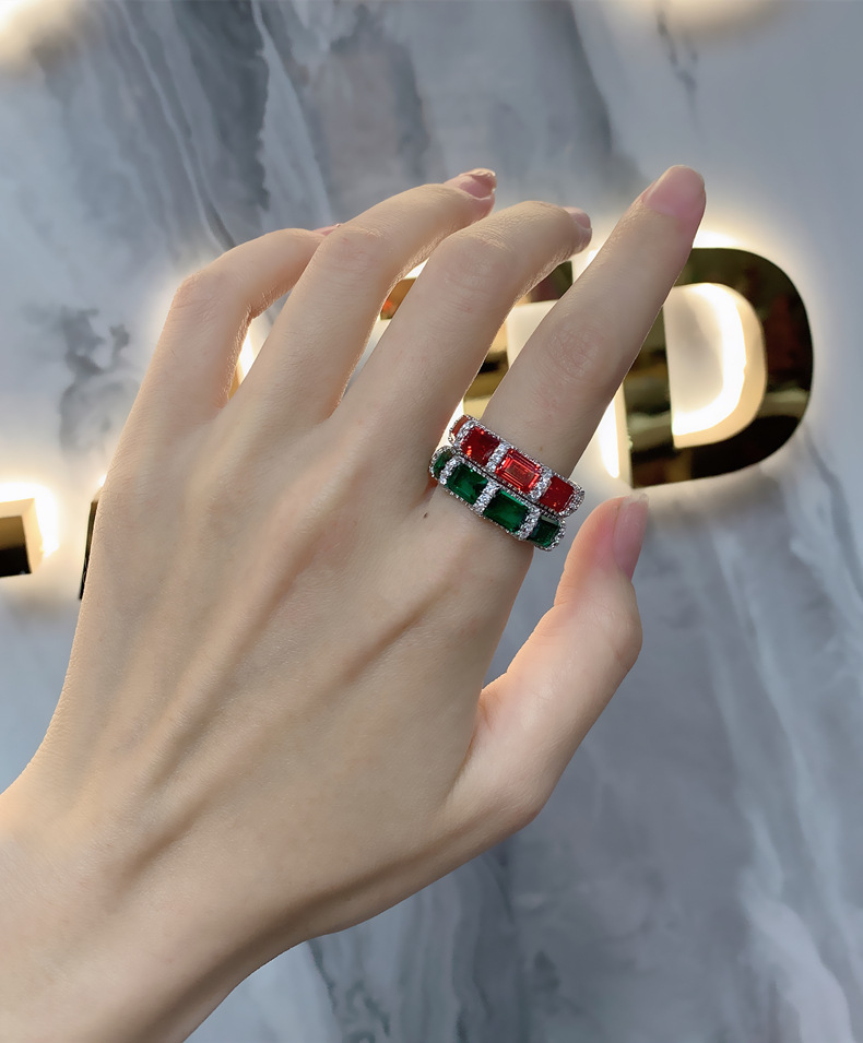 Fashion Color Block Square Sterling Silver Inlay Zircon Rings