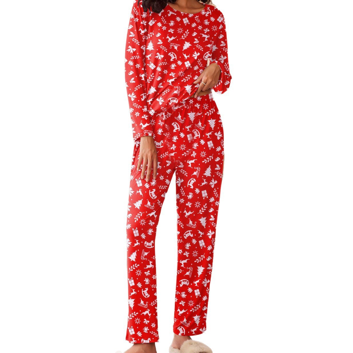 Traje de pijama transfronterizo nuevo estampado cómodo pantalón de manga larga europeo y americano estilo casual de Amazon traje de dos piezas al por mayor