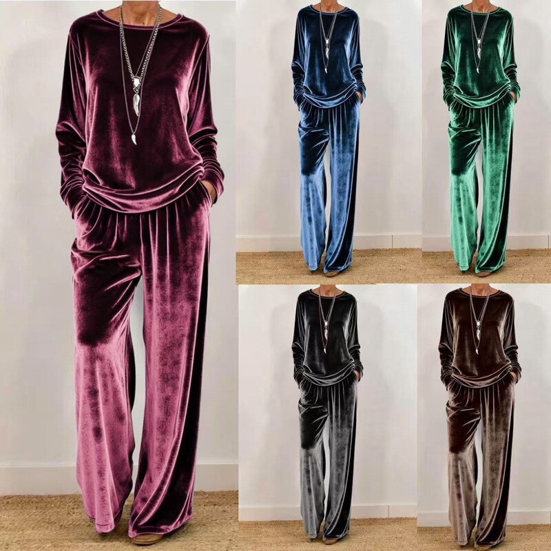 2025 New Autumn/Winter Women's Casual Round Neck Pullover Long Sleeve Long Pants Velvet Multi-color Women's Suit 2025 New Autumn/Winter Women's Casual Round Neck Pullover Long Sleeve Long Pants Velvet Multi-color Women's Suit