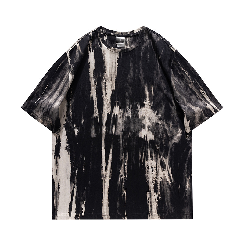 Camiseta de algodón tie-dye para hombre 2025 pareja de verano de manga corta ins suelta de gran tamaño cuello redondo tendencia camiseta superior para hombre